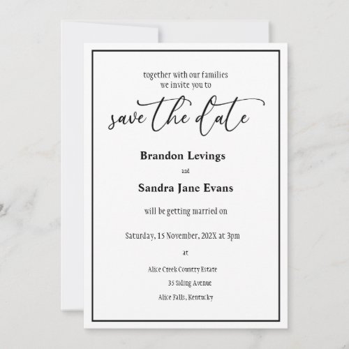 Black and White Elegant Script Save The Date Invitation