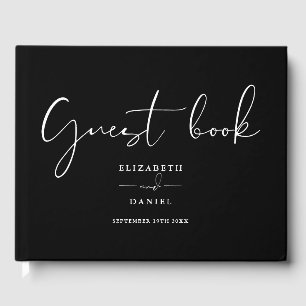Black And White Elegant Script Wedding Guest Book