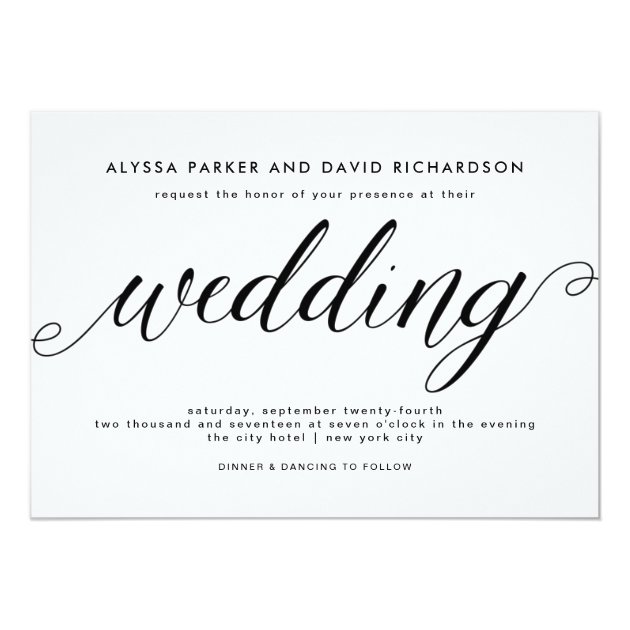 Black And White Elegant Script Wedding Invitation