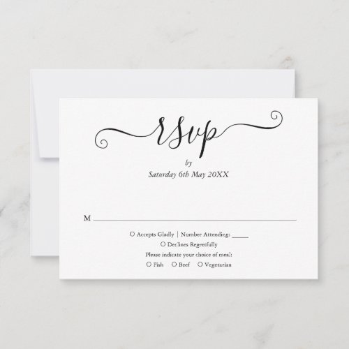 Black And White Elegant Script Wedding RSVP Card