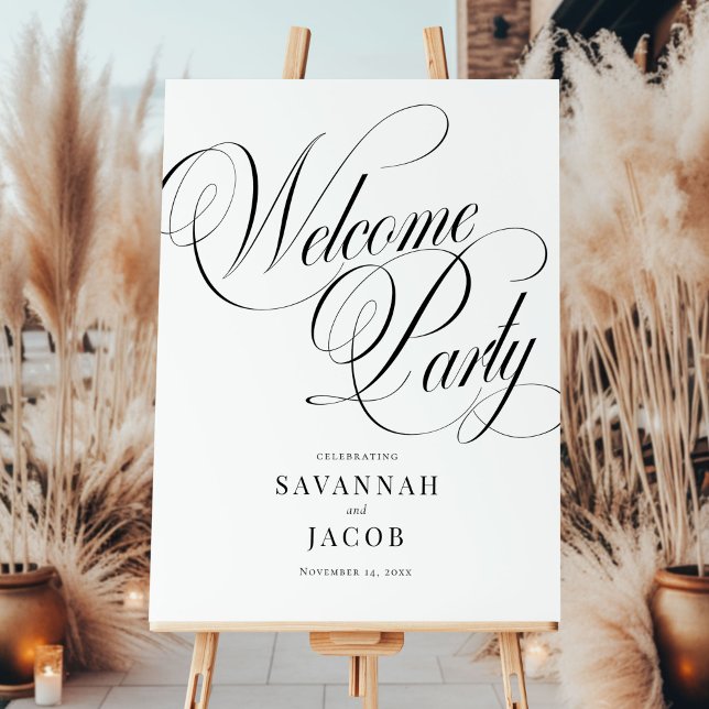 Black and White Elegant Script Welcome Party Sign (Creator Uploaded)
