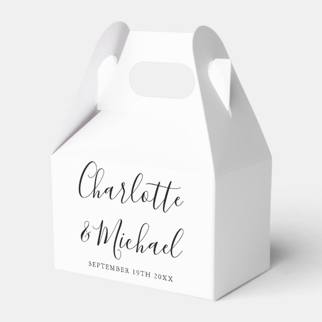 Black And White Elegant Signature Script Wedding Favor Boxes (Front Side)
