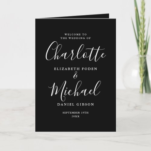 Black And White Elegant Signature Script Wedding Program