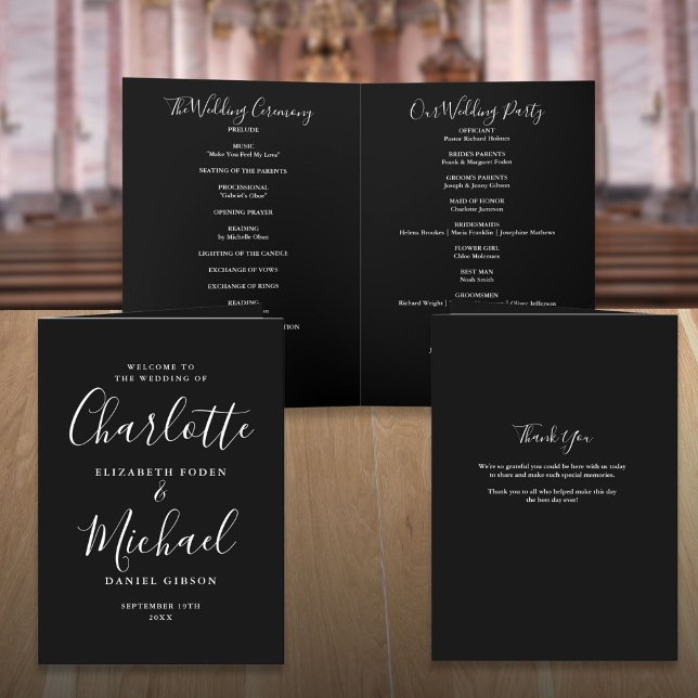 Black And White Elegant Signature Script Wedding Program (Black And White Elegant Signature Script Wedding Program)