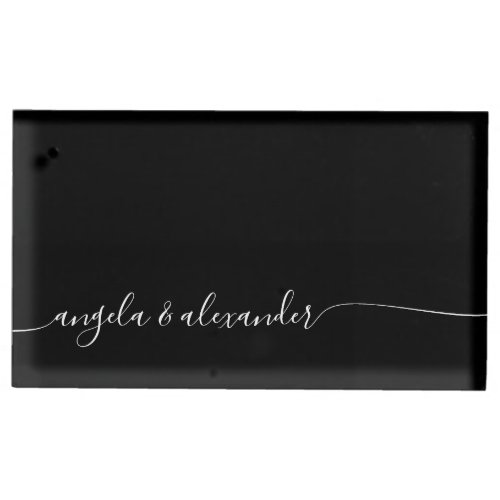 Black and White Elegant Signature Style Names Place Card Holder