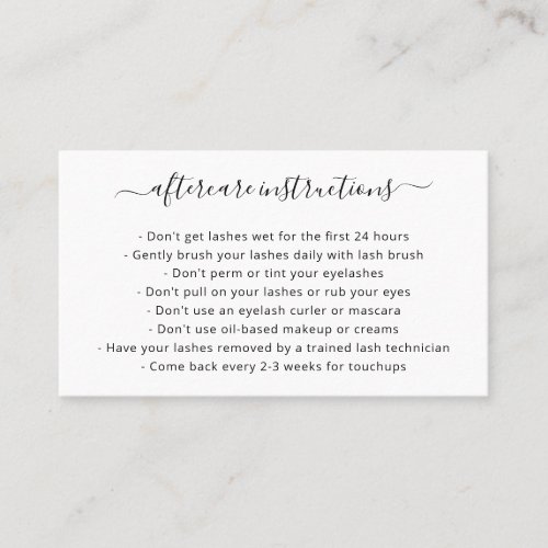 Black and White Elegant Simple Aftercare Lashes Business Card