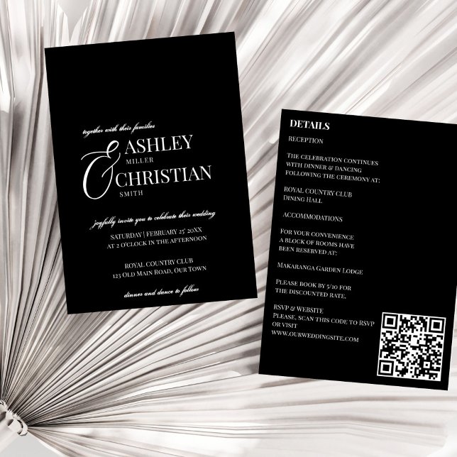 Black and white elegant simple all in one wedding invitation (Black and white elegant simple minimalist all in one wedding invitation template instant download)