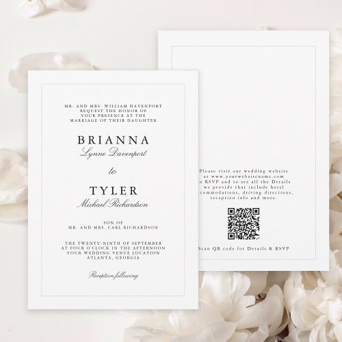 Black and White Elegant Simple All in One Wedding Invitation