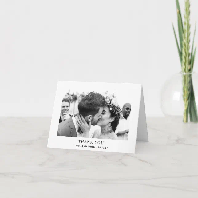 Black and white elegant simple clean photo wedding thank you card | Zazzle