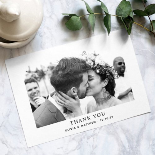 Black and white elegant simple clean photo wedding thank you card