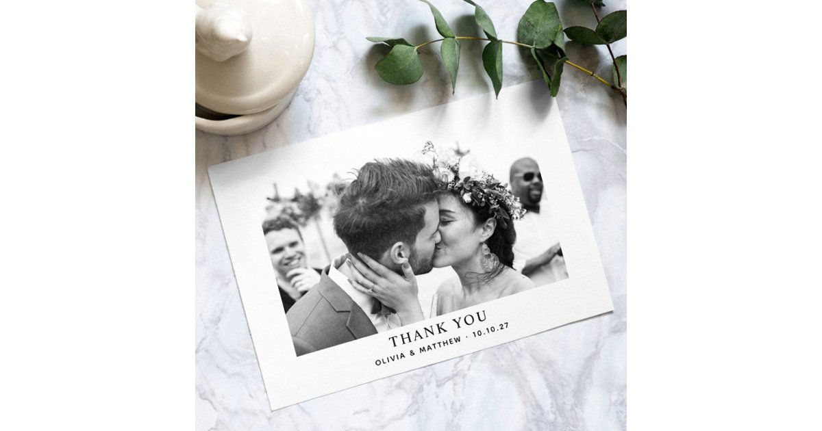 Black and white elegant simple clean photo wedding thank you card | Zazzle