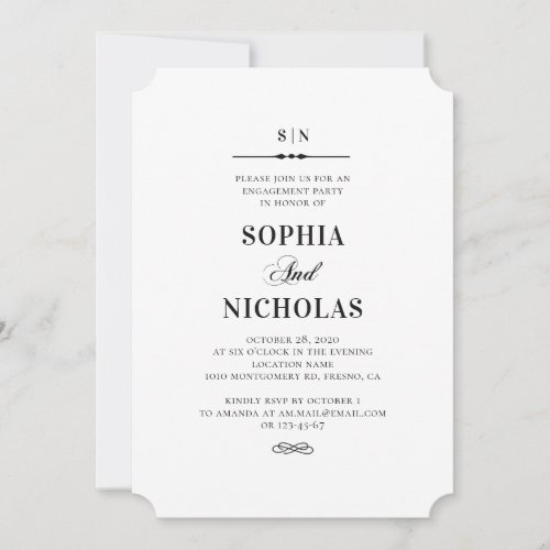 Black and white elegant simple engagement party invitation