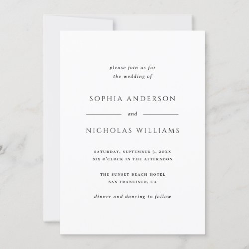 Black and white elegant simple minimalist wedding invitation