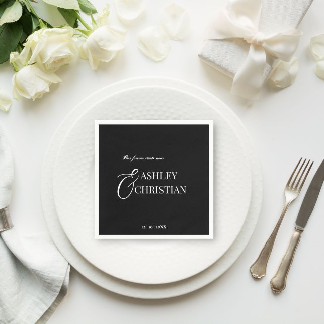 Black and white elegant simple monogram printed napkins (Black and white elegant simple monogram printed napkins template personalized wedding tableware deco)