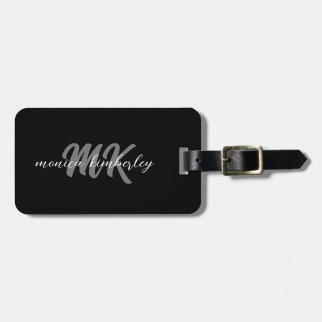 Black and White Elegant Simple Monogrammed Luggage Tag (Front Horizontal)