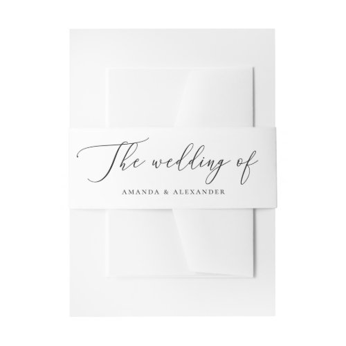 Black and white elegant simple script wedding invitation belly band