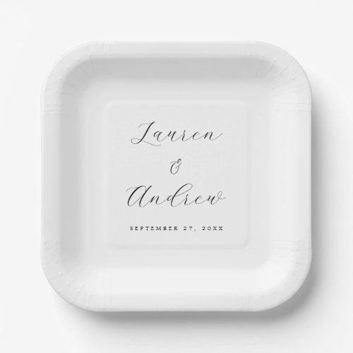 Black and White Elegant Simple Square Wedding Paper Plates