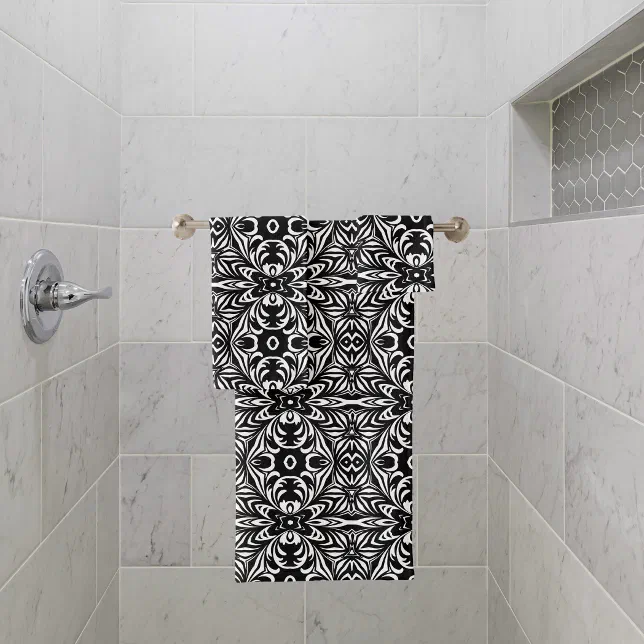 Black And White Elegant Stylish Damask Pattern Bath Towel Set Zazzle