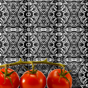 Black and White Elegant Stylish Damask Pattern Ceramic Tile