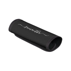 Black and White Elegant Swash Signature Name Luggage Handle Wrap