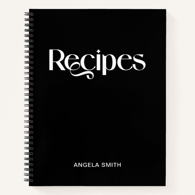 Black and White Elegant Typography Recipes Notebook (Front)
