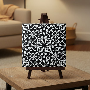 Black and White Elegant Vintage Damask Pattern  Ceramic Tile