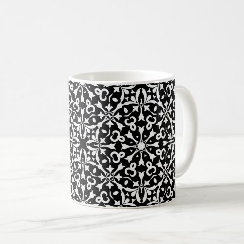 Black and White Elegant Vintage Damask Pattern Coffee Mug