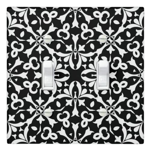 Black and White Elegant Vintage Damask Pattern Light Switch Cover