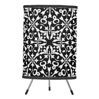Black and White Elegant Vintage Damask Pattern  Tripod Lamp