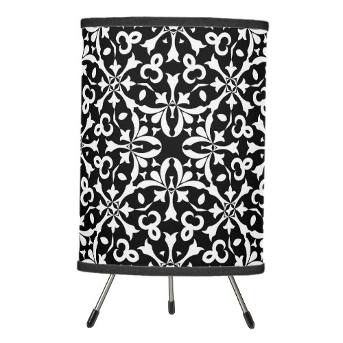 Black and White Elegant Vintage Damask Pattern  Tripod Lamp