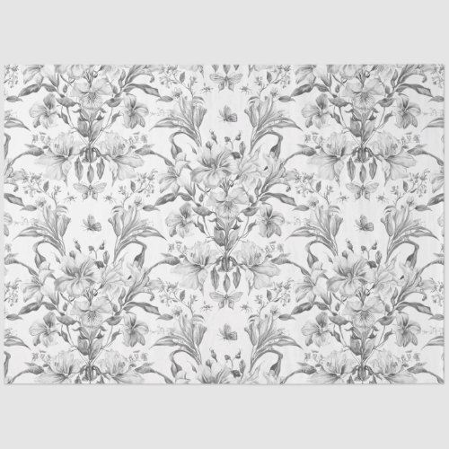 Black and White Elegant Vintage Floral  Tissue Paper
