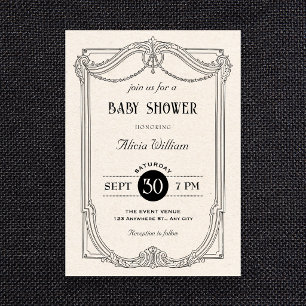 Black and white elegant Vintage gothic baby shower Invitation