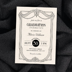 Black and white elegant vintage gothic graduation invitation