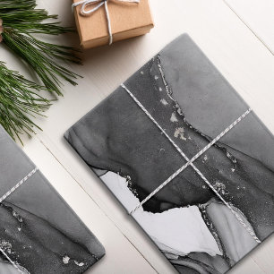 Black and White Elegant Watercolor Marble Wrapping Paper Sheets
