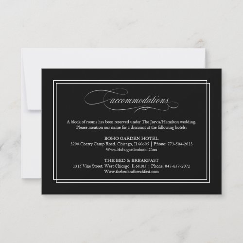 Black And White Elegant Wedding Accommodations RSVP Card