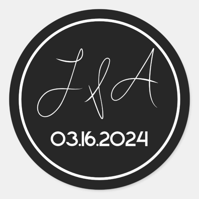 Black And White Elegant Wedding Classic Round Sticker (Front)
