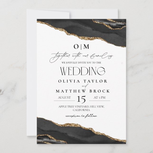 Black and white Elegant Wedding Invitation (Front)