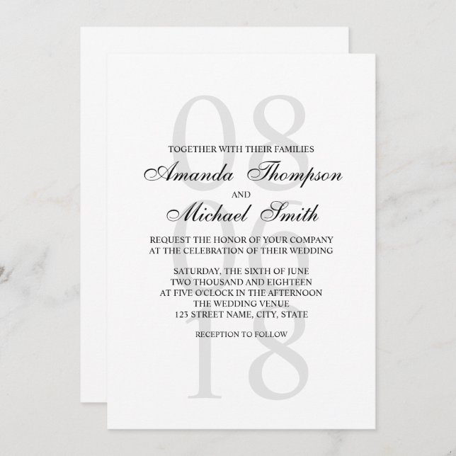 Black and White Elegant Wedding Invitation (Front/Back)
