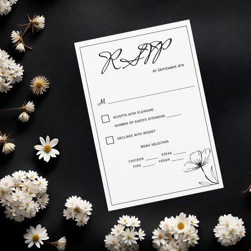 Black and White Elegant Wedding Meal Choice  RSVP Card
