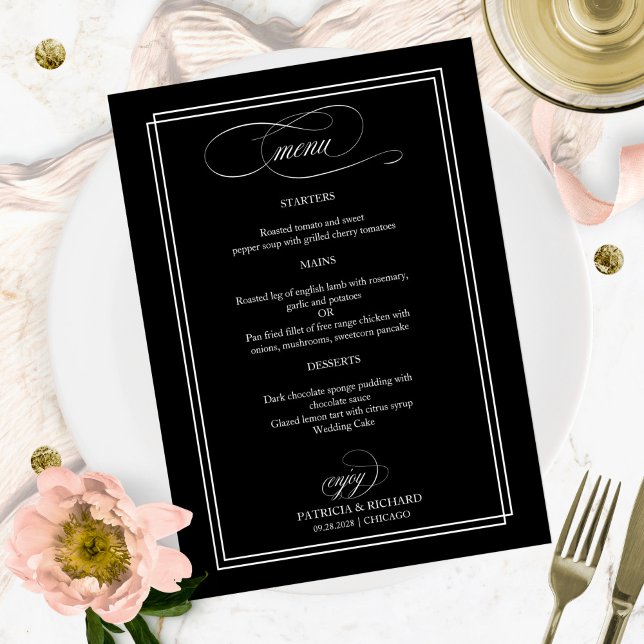 Black And White Elegant Wedding Menu (Creator Uploaded)