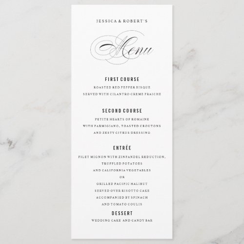 Black and white Elegant Wedding Menu Script