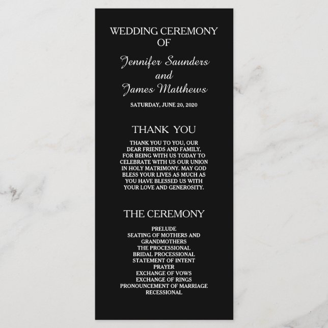 Black and White Elegant Wedding Programs (Front)