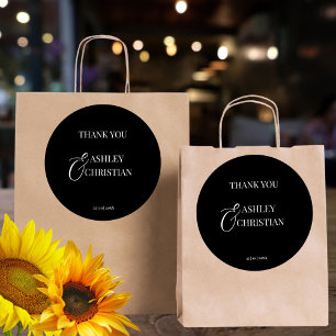 Black and white elegant wedding thank you favor classic round sticker