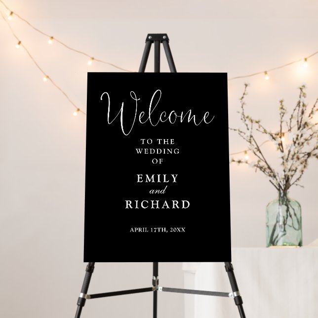 Black And White Elegant Wedding Welcome Sign (In Situ (Stand))