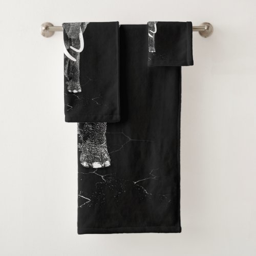 Black and white Elephant Digital Art Bath Towel Set