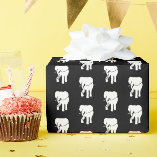 Black and White Elephant Gift Exchange Christmas Wrapping Paper (Birthday Party)