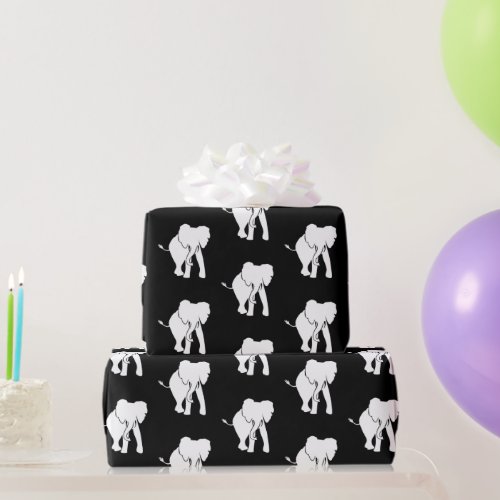 Black and White Elephant Gift Exchange Christmas Wrapping Paper