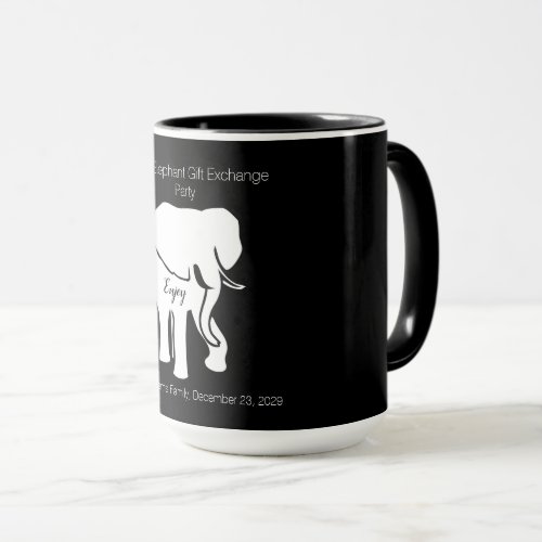 Black and White Elephant Gift Exchange Custom Text Mug