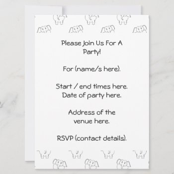 Black And White Elephant Pattern. Invitation by Animal_Art_By_Ali at Zazzle