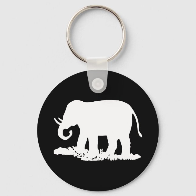 Black and White Elephant Silhouette Keychain (Front)